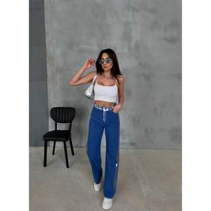 Pantalon palazzo GABARDN - Pantalon tissé pour femmes de style coréen respirant, pantalon large et ample, taille mi-haute, adapté au bureau, 3XL bleu - Product Image 4