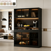 Meuble à vin moderne en bois avec éclairage LED et portes vitrées, design autoportant pour chambre et salle à manger, rangement pour bar à domicile
