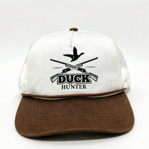 Sombreros de camionero crema de ala curvada, sombrero de caza con logotipo personalizado de 5 paneles, gorras de béisbol con cuerda Snapback hechas en Vietnam - Product Image 1