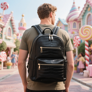 Produttore personalizzato elegante stile Trendy da uomo nero coccodrillo goffrato modello in finta pelle PU vegana zaino per Laptop zaino per uomo - Product Image 4