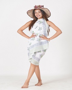 High Quality Cotton Hand Block Print <b>Sarong</b> Women Cover Up High Waist Bikini <b>Wrap</b> Split Beach Skirt Printed - Product Image 1
