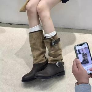 Bottes Slouch Patchwork 2026 pour Femme, Style Britannique, Bottes de Chevalier Rétro Mi-Mollet, Respirantes et Confortables, Bottes Tendance - Product Image 2