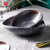 WEIYE Bas quantité minimale de commande Forme Ovale 10 Pouces Noir Durable Bols En Céramique Ensemble de 2 Vaisselle Porcelaine Soupe Saladier pour Restaurant