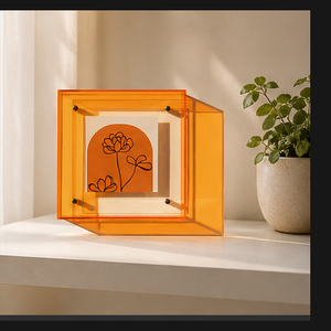 Cadre photo flottant carré en plastique transparent orange pour présentation d'art sur table ou étagère, décoration moderne pour la maison - Product Image 6