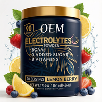 Poudre d'électrolytes naturels OEM Lemon Berry 486g 90 portions BCAAs Vitamines B Zéro calorie Complément alimentaire sportif pour adultes