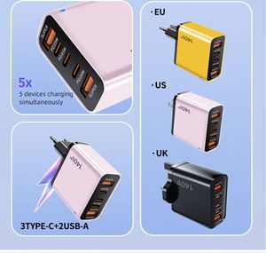 GaN Phone Charger 2USB+3Type <b>C</b> Charger Block Fast <b>Charging</b> US/EU/UK <b>Plug</b> Dual 140W Charger for Mobile Phone - Product Image 6