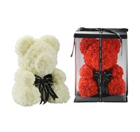 Ours en peluche rose en mousse de luxe avec soie et PE fleur rose de haute qualité de 25 cm pour la Saint-Valentin et Noël emballé dans des sacs