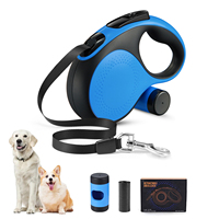 Laisse rétractable robuste pour chien avec distributeur de sacs à excréments, laisse pour animaux de compagnie écologique certifiée CE RoHS pour chiens de petite et grande taille