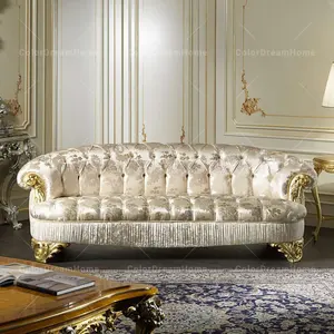 Cadre de canapé en bois sculpté à la main Palace ensemble de canapés en tissu de luxe européen du marché du meuble de Foshan