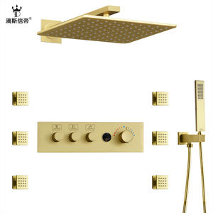 Juego de Ducha de Lujo Dipsi Dei, Dorado Cepillado, Rectangular, Montado en la Pared, Termostático Oculto, con Rociador Manual - Product Image 2