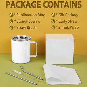 Mug à café vierge pour sublimation de 12 oz avec poignée, en acier inoxydable, gobelet à café pour sublimation - Product Image 3