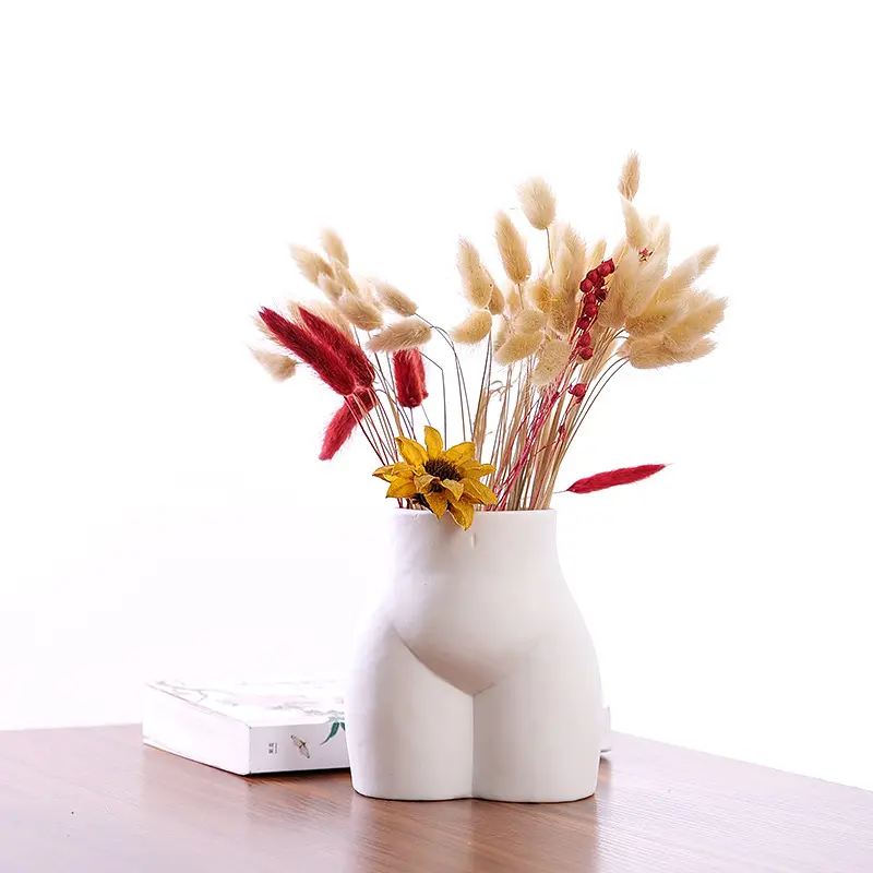 Vase Simple en céramique blanche et noire pour femmes, Vase de conception de corps en porcelaine pour la décoration de la maison