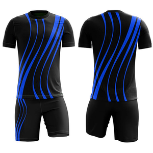 Advanced Men's Black Blue Striped Soccer Jersey and Shorts Set Moisture Wicking Breathable Quick Dry <b>Athletic</b> Wear All Seasons - Product Image 3
