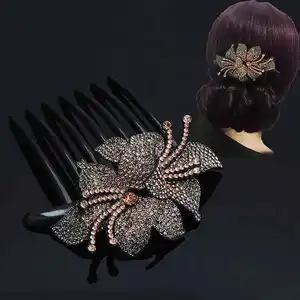 Korean Style Crystal Hair Ornaments Elegant Seven Teeth Hair Pins Women Non Slip Pan Hair Comb