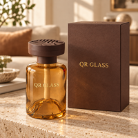 Bouteille diffuseur à roseaux en verre ambré de 120 ml avec couvercle en bois, flacon vide rond pour huiles essentielles d'aromathérapie pour parfum d'intérieur
