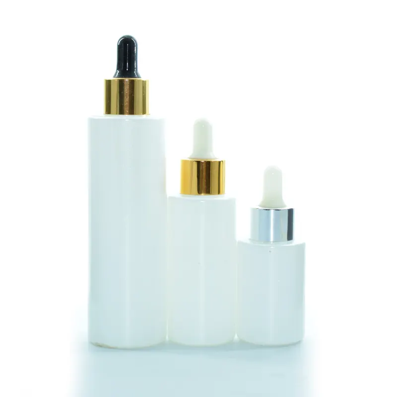 Botol tetes kaca bulat 100ml, botol kosmetik tetesan mata kosong warna putih dengan tutup Pipette 4oz untuk minyak rambut