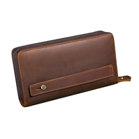 Sac à main pour homme en cuir véritable vintage, fabriqué par une usine certifiée BSCI GRS, avec fermeture éclair longue, porte-cartes 9 emplacements, fabricant