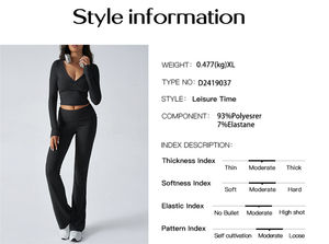 Nouvel ensemble 2 pièces côtelé pour <span class=keywords><strong>femme</strong></span> : haut court à manches longues et pantalon évasé taille haute – Tenue décontractée et confortable - Product Image 4