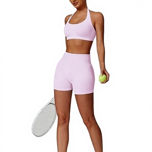 Solid Color Yoga Set Adjustable Straps High Waist Seamless Crop Top <b>Shorts</b> Two Piece Spandex/<b>Nylon</b> Breathable Workout Wear - Product Image 5