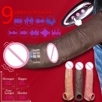 Manchon vibrant réaliste pour pénis avec 9 modes de vibration, anneau vibrant élastique pour pénis, jouet sexuel portable pour hommes