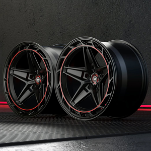 Jantes forgées sur mesure Viaol 20x9.5 20x11 5x115 Noir brillant 5 branches avec accent rouge compatibles <span class=keywords><strong>Dodge</strong></span> <span class=keywords><strong>Challenger</strong></span> Charger - Product Image 2