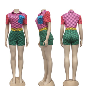 <span class=keywords><strong>Tuta</strong></span> intera per pantaloni corti <span class=keywords><strong>oversize</strong></span> a maniche corte da <span class=keywords><strong>donna</strong></span> a contrasto colorato - Product Image 4