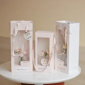定制可折叠印刷标志玩具蜡烛花店鲜花花束包装展示礼品袋，带内盒和手柄