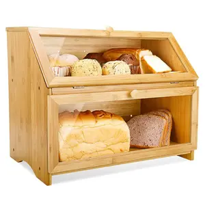 Double Layer Grote Brood Doos Voor Keuken Teller Houten Grote Capaciteit Brood Opslag Bin