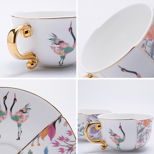Juego de Tazas y Platos de Cerámica de Forma Irregular de Inspiración China, Vajilla de Cerámica Floral para Servir Té en la Tarde - Product Image 5