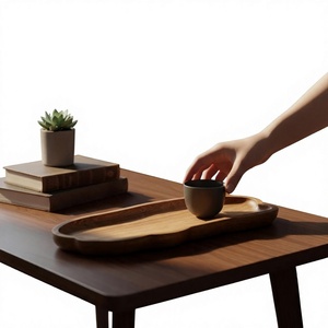 Plateau de service en bois fait main, forme irrégulière, design minimaliste, couleur unie, vaisselle et assiettes, plateau traditionnel en acacia fait main - Product Image 1