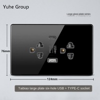 Grande prise murale en verre tactile durable avec USB Type-C à charge rapide, 15A, norme américaine 220V, 2 prises, 1 interrupteur, IP20, facile à installer