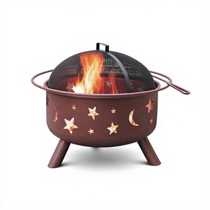<b>Moon</b> Star Cutting Design Round Freestanding Indoor/Outdoor Wood Burning Fire Pit with Spark Screen Garden Cooking Grate - Product Image 1