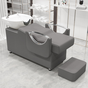 Nouveau Fauteuil de Lavage Semi-Inclinable en Similicuir Noir de Luxe pour Salon de Coiffure et Hôpital avec Bac à Shampooing Profond Intégré - Product Image 6