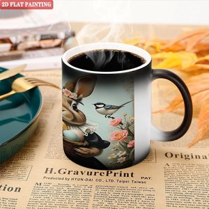 Taza de Cerámica de 11 oz, Color Negro Escarchado, Cambia de Color con el Calor, para Sublimación, con Diseño de Conejo de Pascua, Pintura Plana 2D - Product Image 5