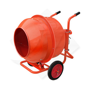 เครื่องผสมคอนกรีตแบบถังเคลื่อนที่สีแดง ขนาด 120 ลิตร แบบเข็นมือ พร้อมล้อและมอเตอร์ - Product Image 1