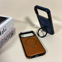 Commande personnalisée de coque de téléphone à cadre métallique en cuir de luxe avec anneau de support de béquille pour IPhone 17 pro max