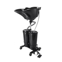Fauteuil de lavage de cheveux réglable en acier inoxydable avec rotation à 360°, pompe hydraulique, siège en cuir PU et bac à shampoing portable