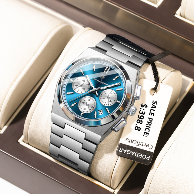 Poedagar 970 Luxury Men Quartz Watch  Waterproof Luminous Men's Watch Chronograph Stainless Steel Watch for Men