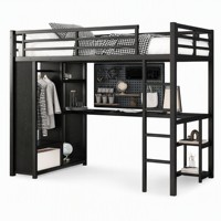 Lit superposé moderne en bois California King avec armoire, bureau, étagères de rangement et isolation phonique pour dortoir, école, appartement, chambre