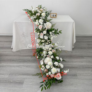 DKB Wholesale Handmade Artificial Green White <b>Flower</b> Centerpiece Rose Runner <b>Flower</b> Row Faux Greenery Wedding Table Decor <b>Silk</b> - Product Image 2