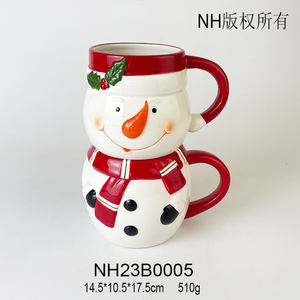 ชุดแก้วเซรามิกลายตุ๊กตาหิมะคริสต์มาสพร้อมหมวกผ้าพันคอสีแดงและของตกแต่งฮอลลี่ของขวัญวันหยุดสุดน่ารัก - Product Image 3