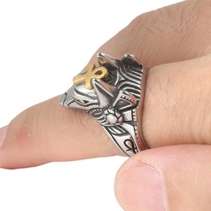 yunnique Anubis God Wolf Head <b>Titanium</b> Steel <b>Ring</b> Men's Fashion Jewelry Gift Ancient Egypt Style Animal Shape <b>Ring</b> - Product Image 3