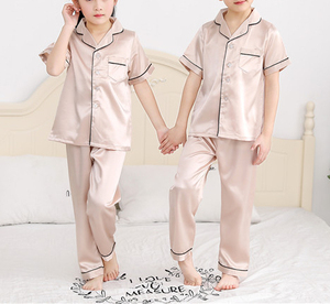 Groothandel Productie Korte Mouwen en Lange Broeken Zijden Satijnen Pyjama Set voor Kinderen - Product Image 3