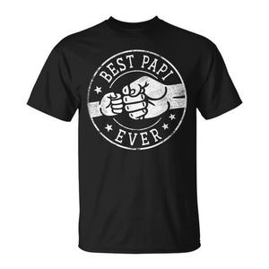T-shirt unisexe pour adulte à manches courtes et col rond, imprimé sérigraphié avec l'emblème cercle « Best Papi Ever Fist Bump », idéal pour les réunions de famille et les fêtes - Product Image 1