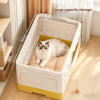Maison pour chat et niche pour animaux de compagnie multifonctionnelle moderne, grande capacité, PP, 2 couches, pliable, avec rangement pour nourriture et jouets