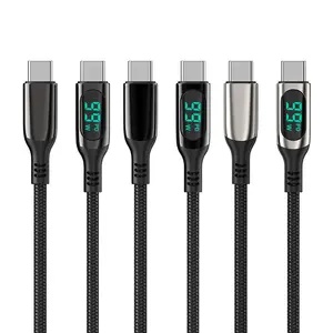 Phone Planet LED Display Fast Charging Data Cable Nylon Braided USB C To USB C Mobile Phone Charger Cable For Android Cell Phone