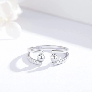 <b>Adjustable</b> <b>Silver</b> Plated Beaded <b>Ring</b> For Women Geometric Ball Shape Open Finger <b>Ring</b> Gift Jewelry S925 - Product Image 3