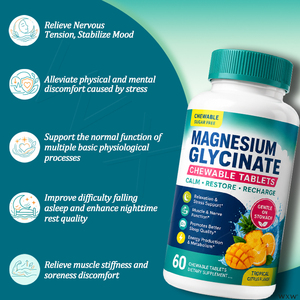 Tabletas Masticables de Glicinato de Magnesio de Marca Privada, Complejo con Vitamina Zinc y L-Teanina, Suplemento Dietético <span class=keywords><strong>para</strong></span> la Calma y <span class=keywords><strong>el</strong></span> Sueño - Product Image 3