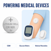 Pile bouton CR920 3V 25mAh au dioxyde de manganèse de lithium, primaire non rechargeable, pour dispositifs médicaux (CGM), directement de l'usine Ieeton Medical