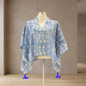 Floral Print Cotton Kimono V-Neck Loose <b>Boho</b> Short Sleeve Asymmetrical Hem <b>Summer</b> <b>Dress</b> Short Kaftan Top <b>Summer</b> Short <b>Dress</b> - Product Image 2